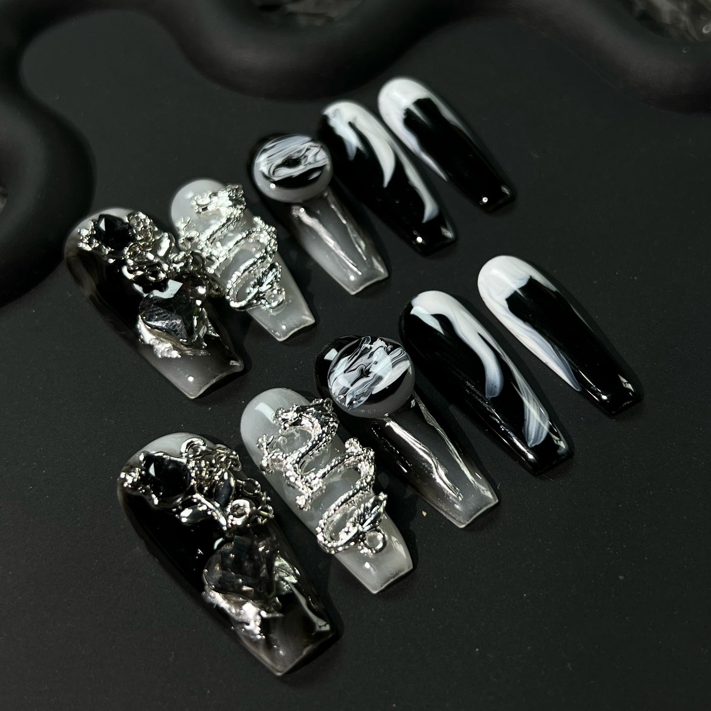 (Hand make nail) [You Long] Wearing armour by hand the Year of the Loong Heavy Industry Metal Ink Advanced Tips Wearing dragon elements