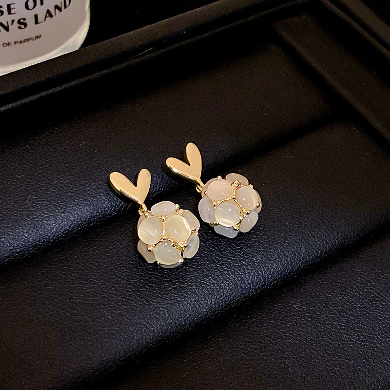 银针爱心猫眼石圆球耳环欧美时尚小众耳坠气质百搭高级感耳饰批发