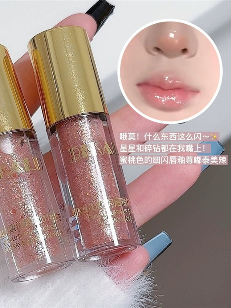 爆闪口红唇釉镜面唇彩细闪透明水光唇蜜亮片口红叠加唇露