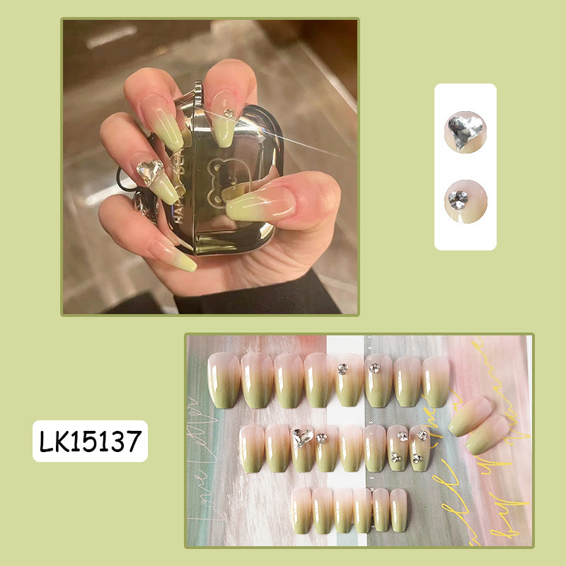 牛油果爱心穿戴甲青柠指甲贴片渐变美甲片抱钻假指甲美甲贴片甲片