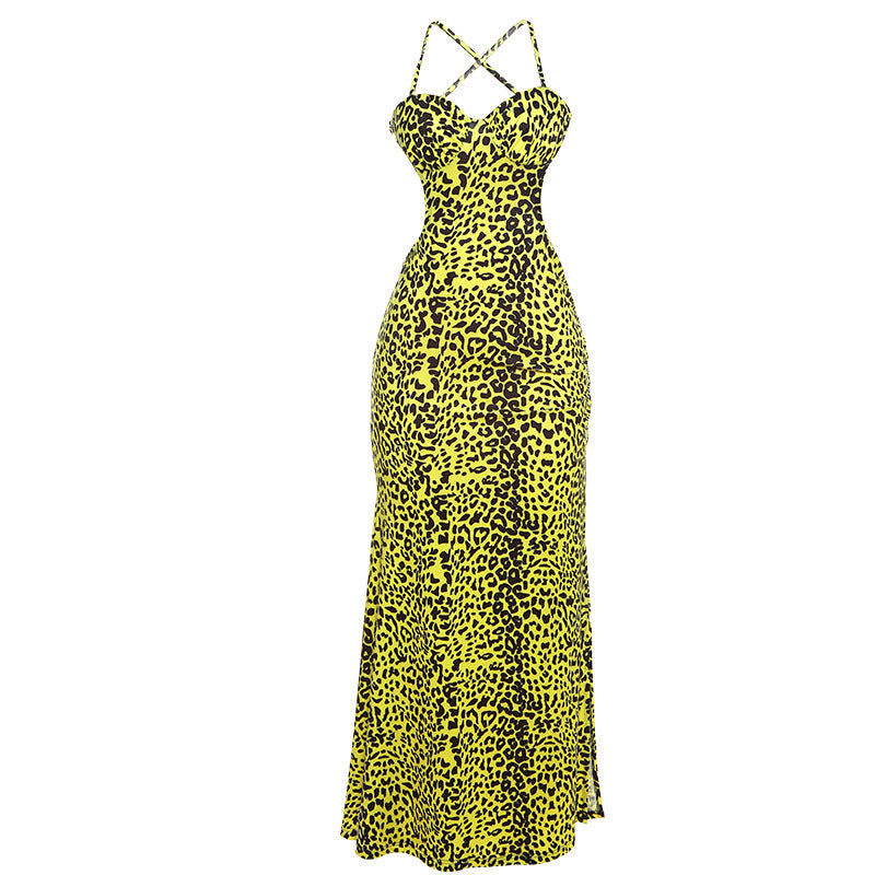 Fashion women's wear  2024 Summer New Cross-Border Women's Clothing Fashion Printed Sexy Backless Cross Strap Sling Dress