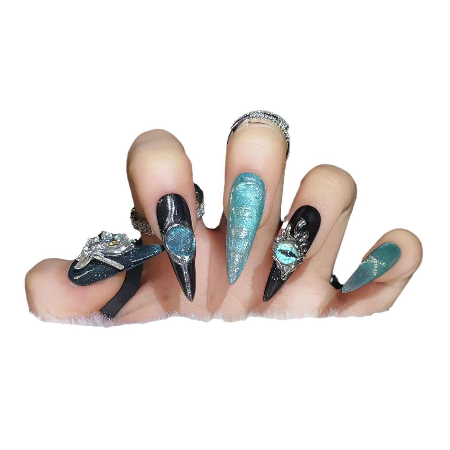 (reusable nail)Black armor finished product long sweet and cool water drops Europe and America spice girls high sense heavy industry spider Yinhai manual manicure.