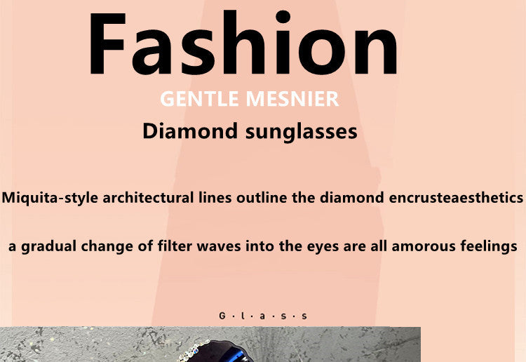 Women's fashion glasses 跨境女士镶钻太阳镜时尚水钻切边圆形女大脸圆脸显瘦防紫外线墨镜