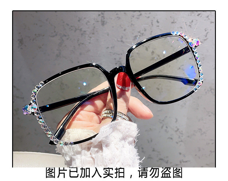 Women's fashion glasses新款水钻防蓝光辐射眼镜女抗疲劳眼睛素颜显瘦显脸光镜韩版潮