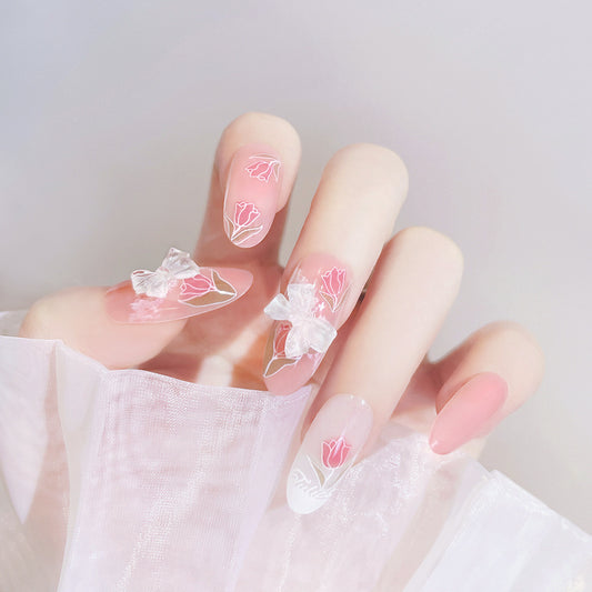Fashion  nail Wearing Nail Internet Celebrity Popular Girl Bow Fake Nails Wholesale Nail Stickers Detachable Finished Product New X79