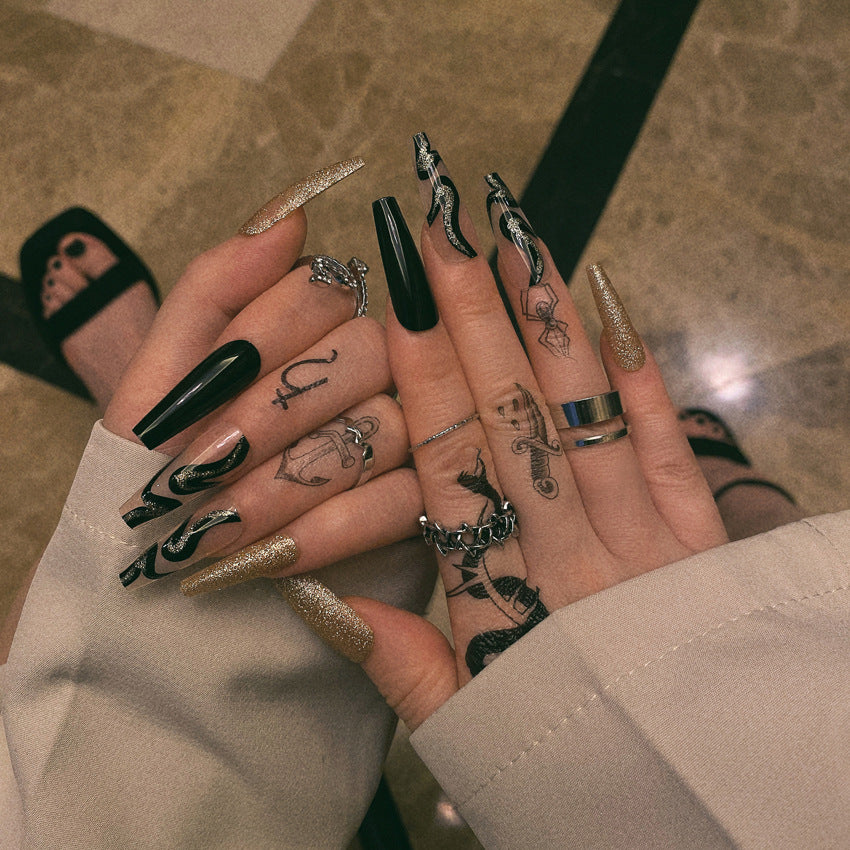 Fashion  nail Wearable Fake Nails Pattern Glitter Manicure European and American Nail Nail Sticker Finished Detachable Nail Tip Patch Ballet Nail