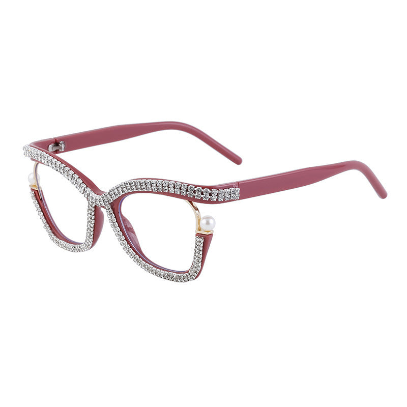 Women's fashion glasses 欧美新款个性镶钻平光眼镜框女时尚猫眼可配近视眼镜架女跨境批发