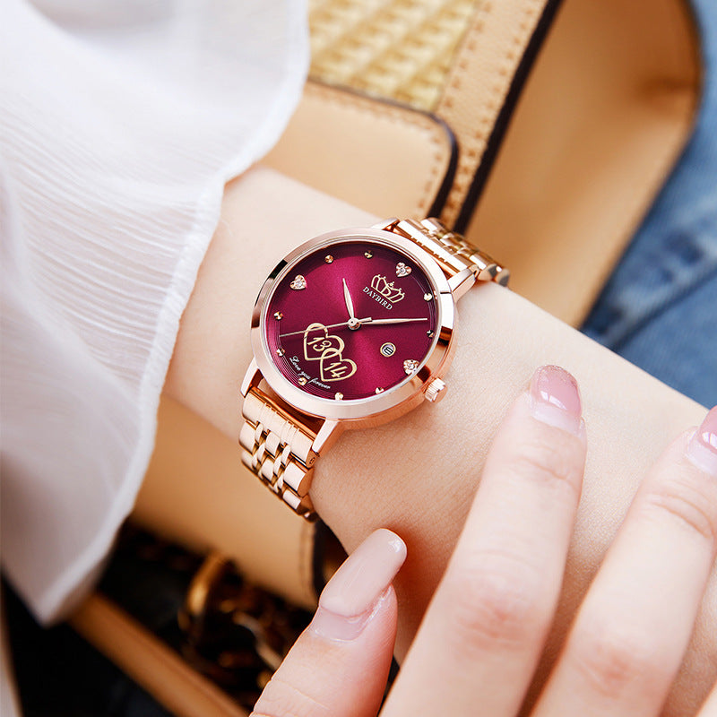 Fashion women's watchDaybird New Valentine's Day Gift for Life 1314 Quartz Calendar Steel Strap Women's Watch