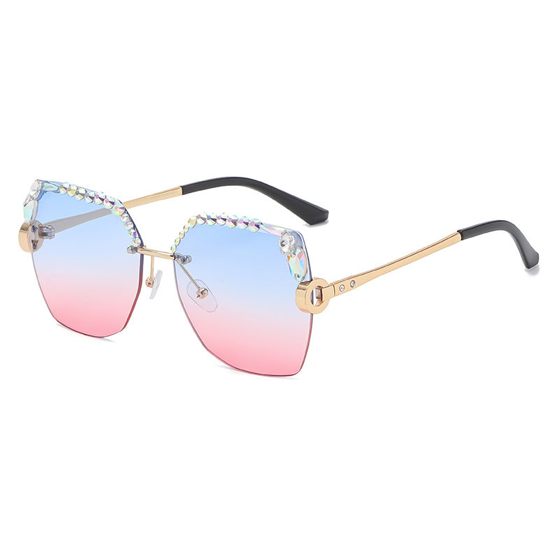 Women's fashion glasses 2024 新款跨境钻石切边女士太阳镜时尚眼镜开车驾驶防紫外线墨镜