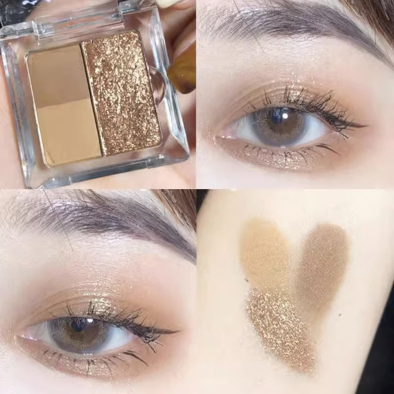 Small and exquisite eyeshadow tray three colors pearlescent matte fine Earth Shine fairy eyeshadow