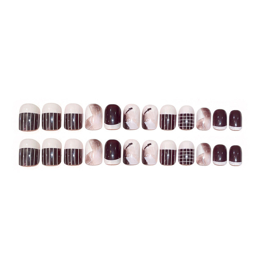 Fashion  nail Autumn Autumn and Winter Manicure Fake Nail Patch Short Rendering Brown Wear Nail Finished Patch Wear Nail A58