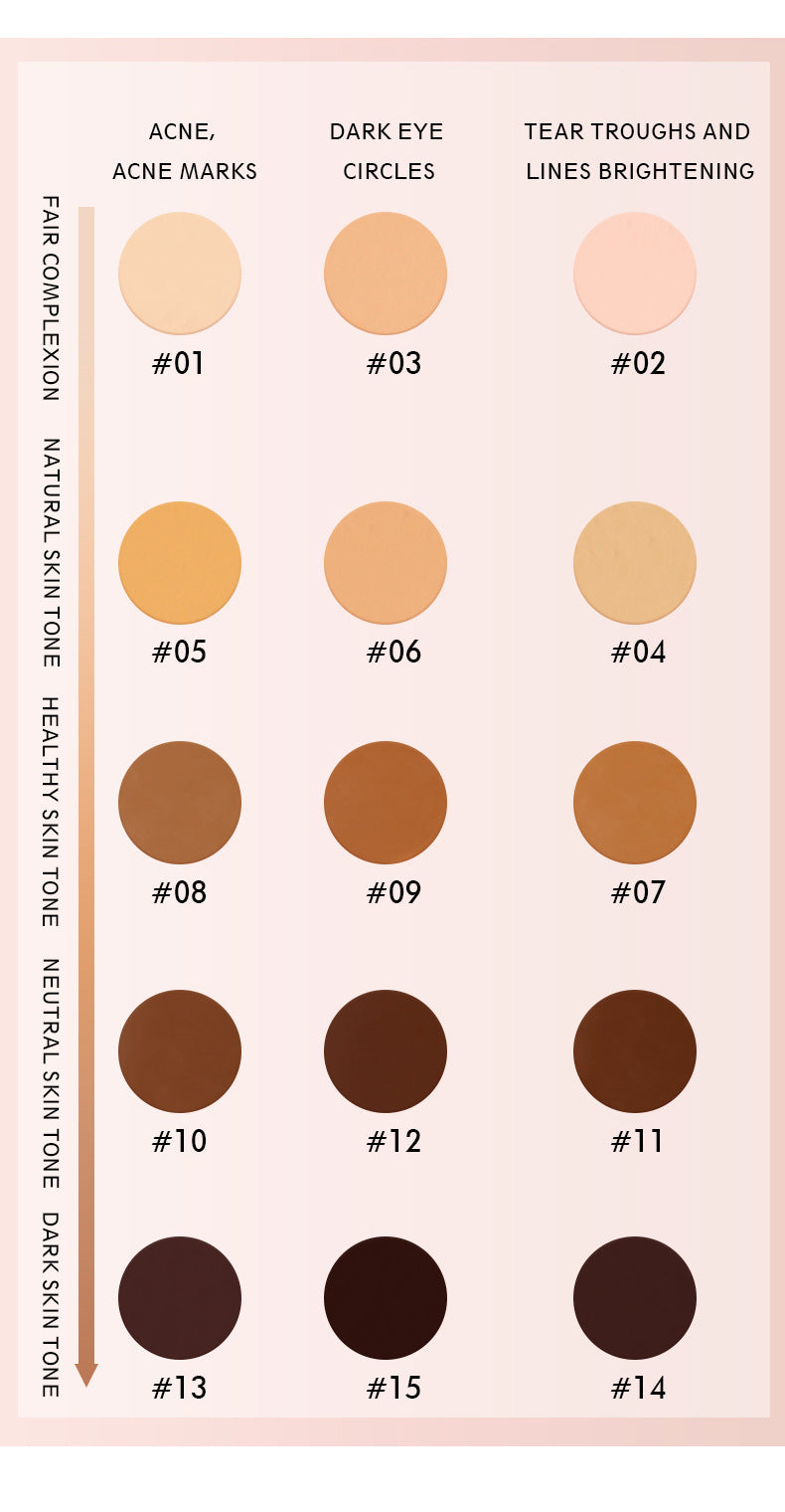 Strong Concealer for Acne Marks and Dark Circles Permanent Non-Sticking Powder Concealer Tray 15 color Concealer Foundation