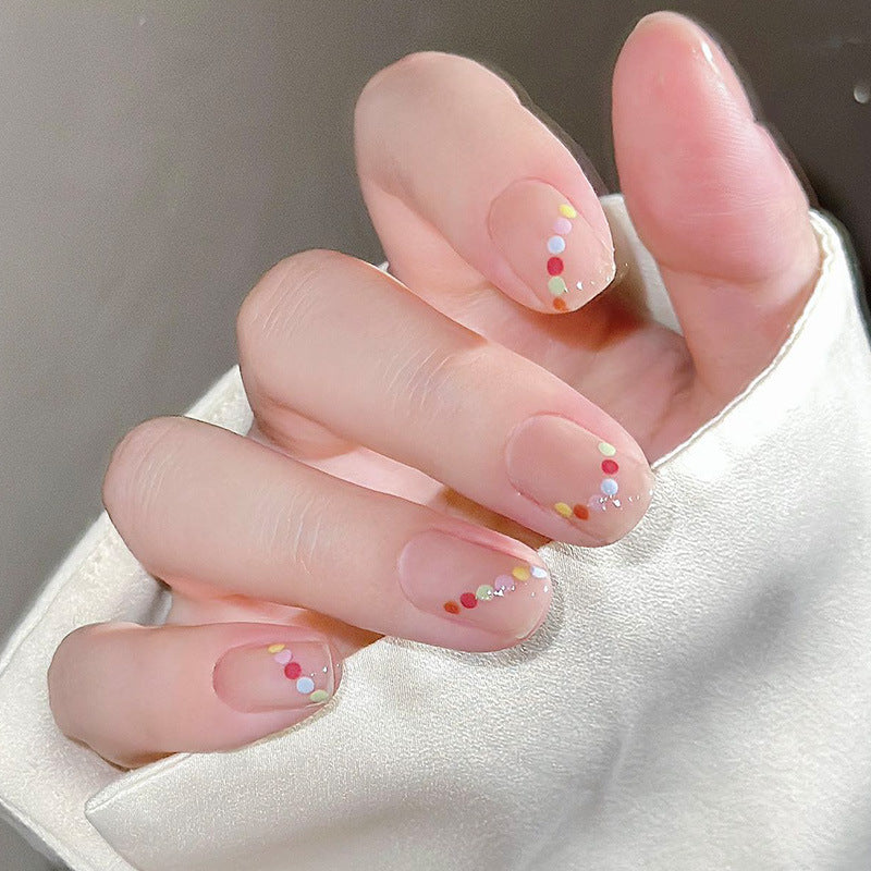 彩虹点点穿戴甲彩色指甲贴甜妹甲美甲片新款假指甲美甲贴片成品甲