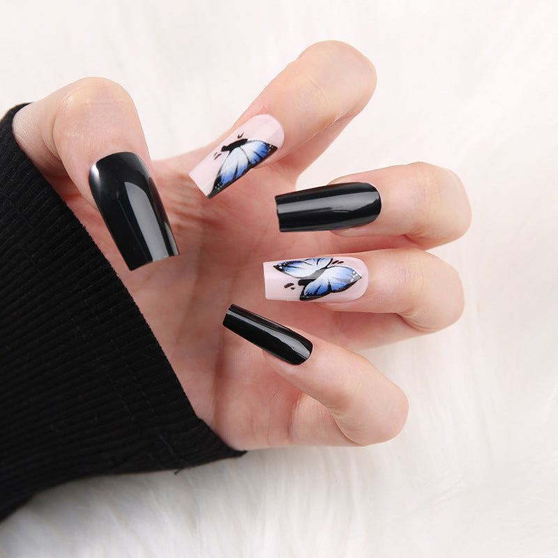 fake nail外贸穿戴甲批发彩绘蝴蝶外贸假指甲成品美甲24片穿戴甲