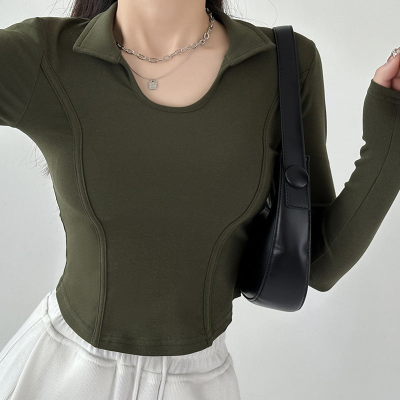 Fashion women's wear Women's Long-Sleeved T-shirt Autumn 2024 New Slim-Fit Slimming Bottoming Shirt Design Sense Niche Small Shoulder Top