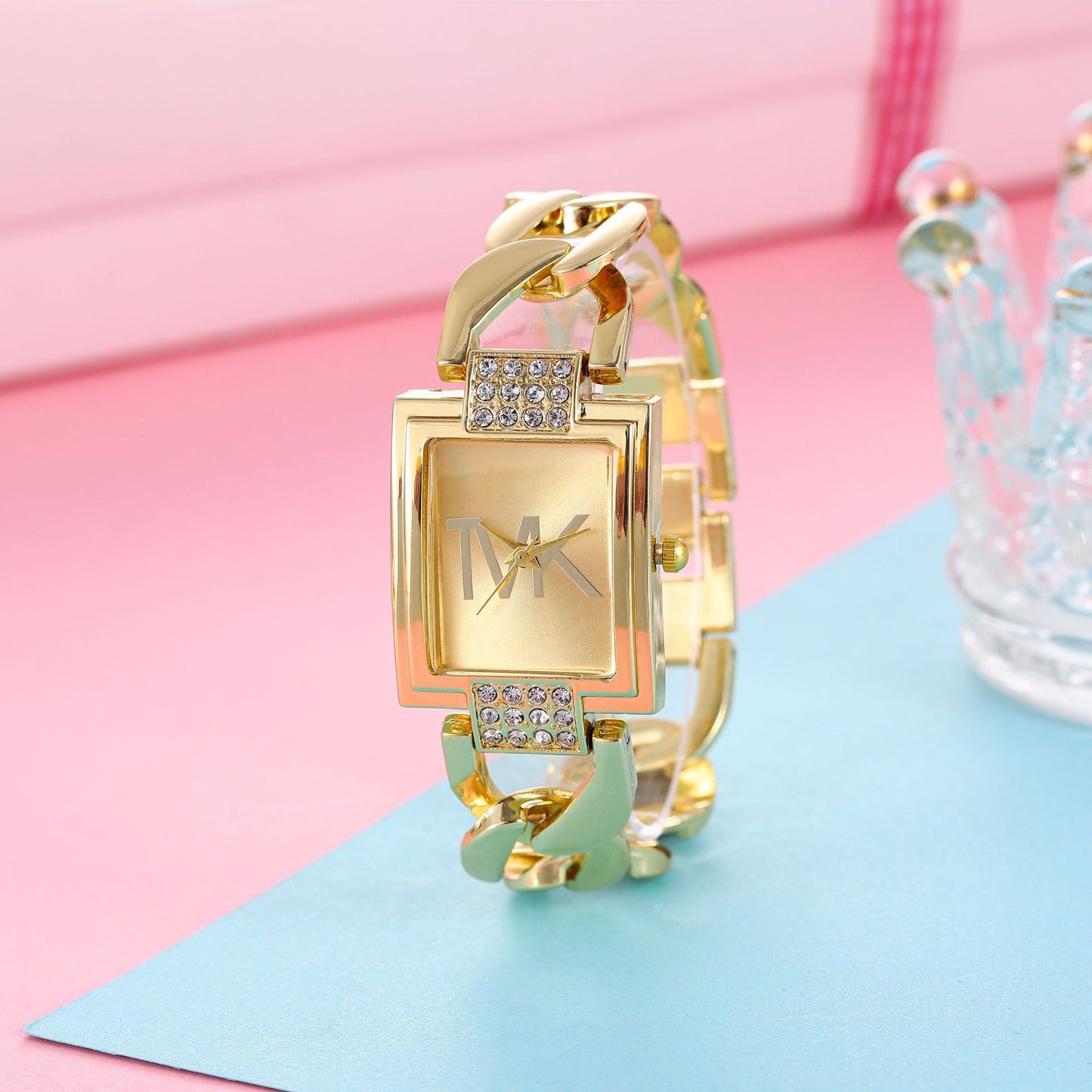 Fashion women's watchTVK Women's Watch High-Grade Steel Band Diamond-Embedded Fashion Ins Square Dial Korean Style Quartz Watch Foreign Trade New