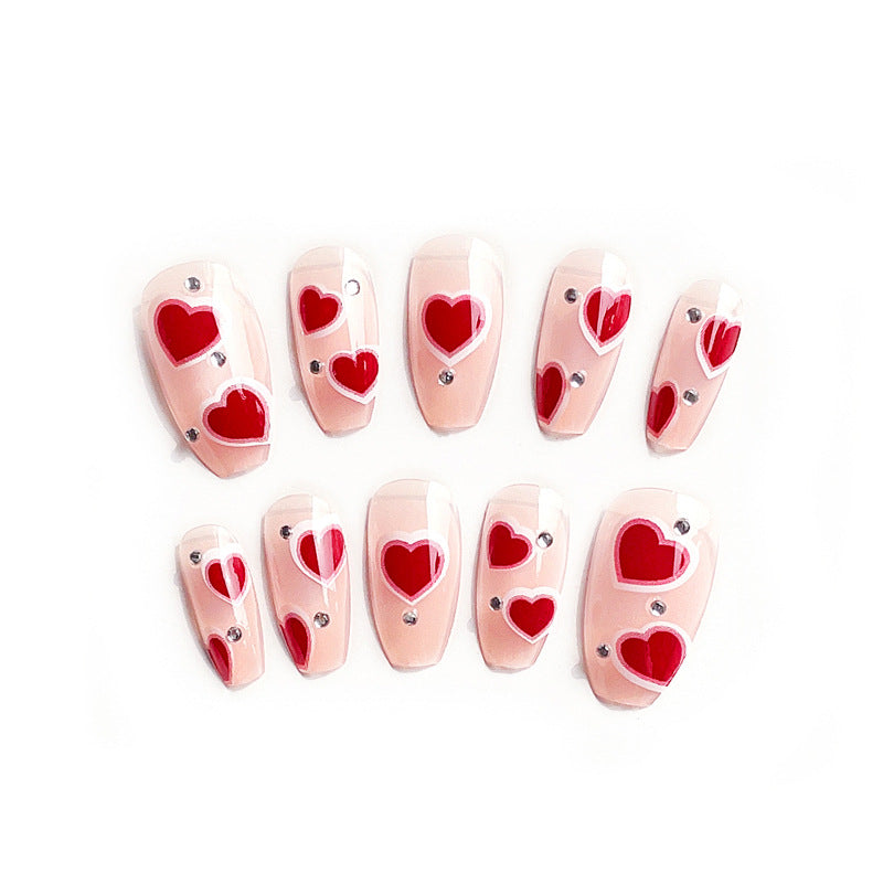 Fashion  nail Finished Nail Beauty Fake Nails Glue Long Nail Tip Wear Nail Finished Product Online Sensation Heart Wear Nail Patch X6