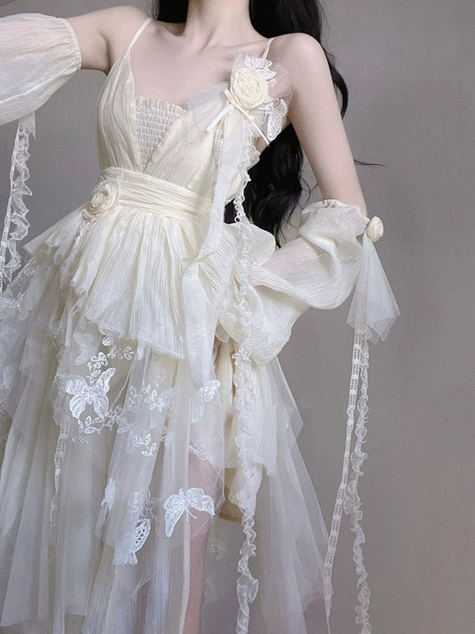 Fashion women's wear French First Love Long Skirt Design Sense Small Super Fairy Mori Style Gentle Princess Sling Dress Women's Summer