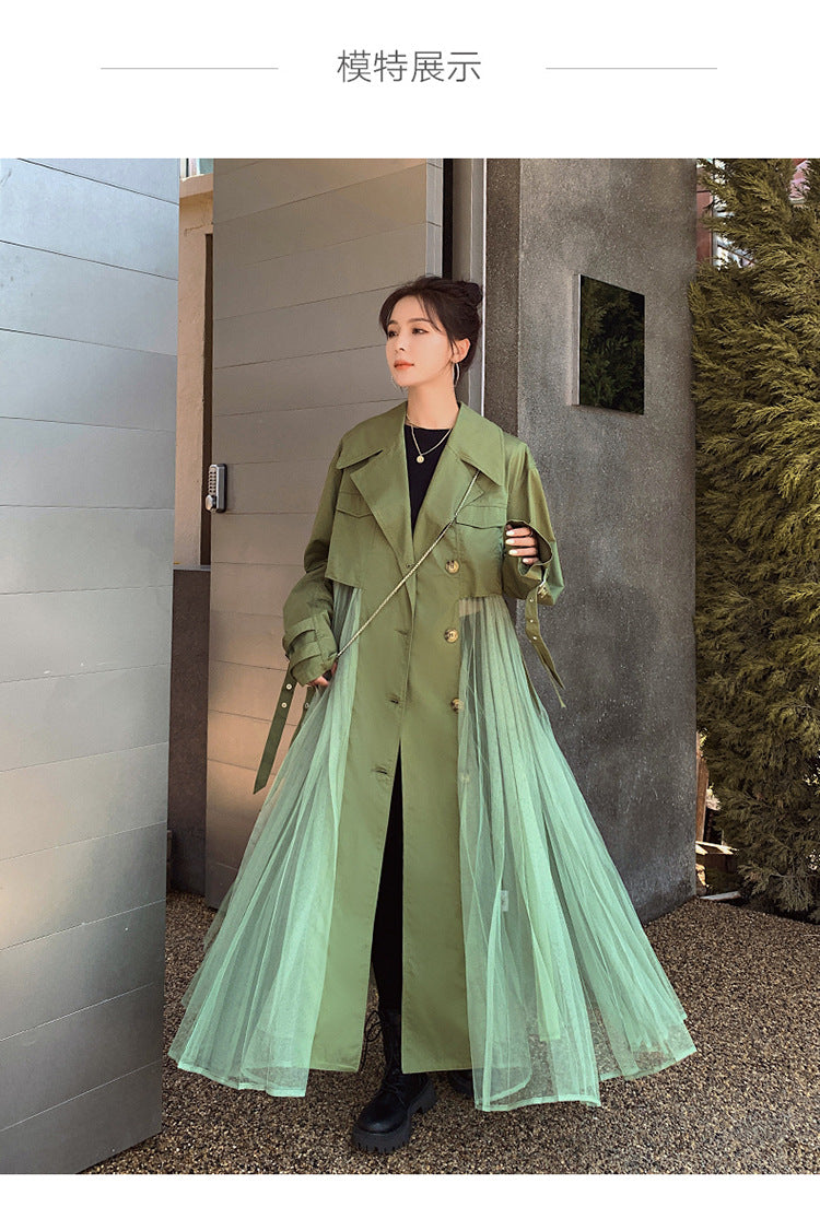 Fashion women's wear A Large Number of in Stock 2024   Purpleflower Holly Leaf Spring and Autumn Trench Coat Women's French Mesh Stitching Casual Temperament Coat
