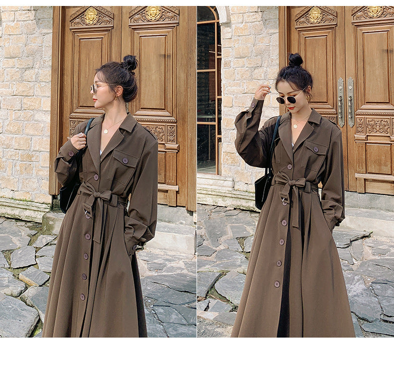 Fashion women's wear Real Shot Large Skirt Windbreaker Dress Women's Mid-Length 2024 Autumn and Winter Clothing New Waist Trimming Fashion Fashion Coat