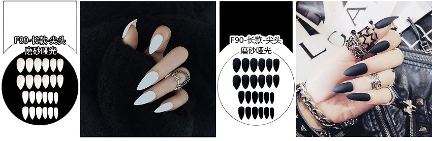 Fashion  nail Pointed Toe Nail Tip Solid Color Frosted and Matte Whole Fake Nails Wear Nail Nail Stickers Nail Finished Product Detachable