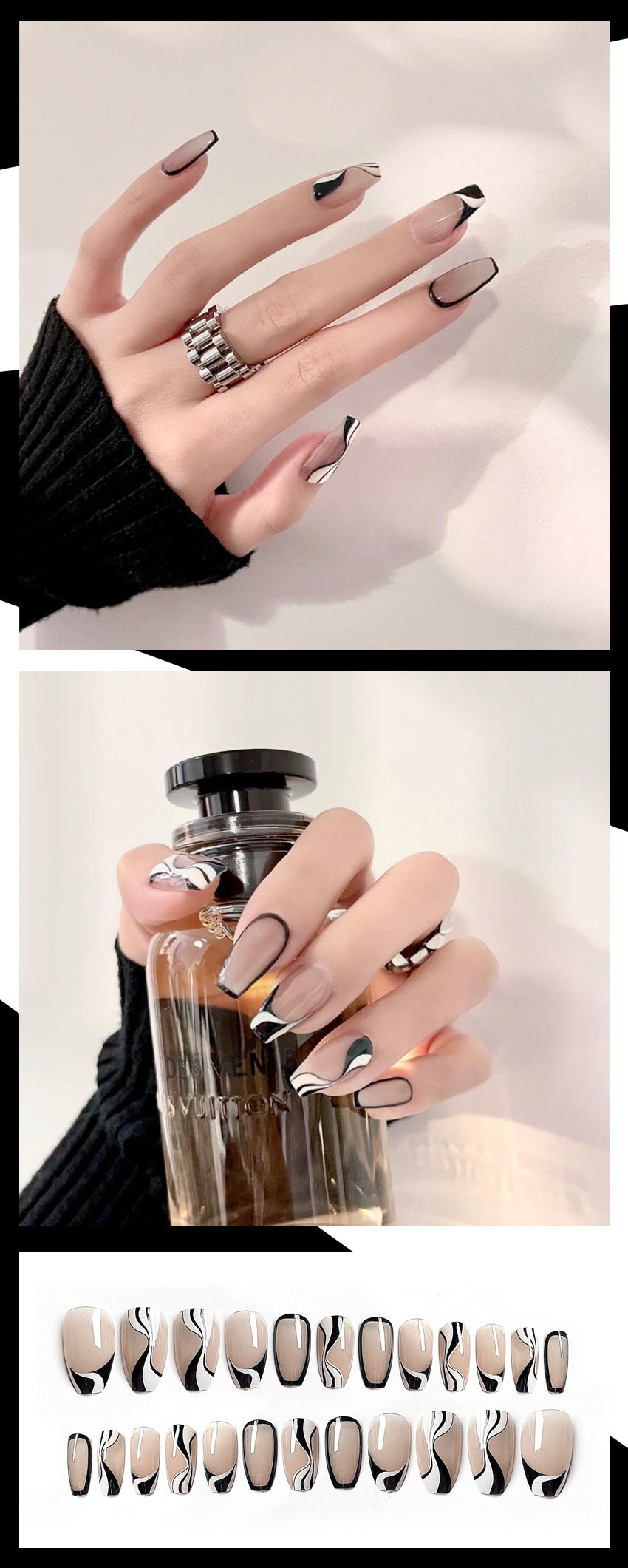 Fashion  nail Wearable Nail Sticker Chessboard Grid Wearable Nail Piece Nail Shaped Piece Removable Nail Patch Finished Product Y11