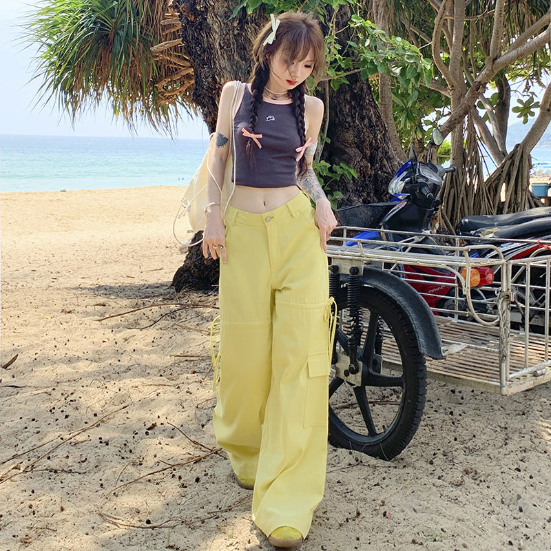 Free shipping new high-waisted and thin straight casual pants