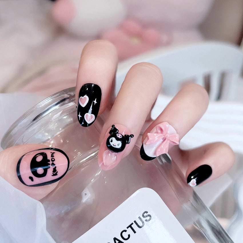 Fashion  nail New Cute Doll Short Skull Finished Nail Beauty Wearable Fake Nails Removable Nail Tip Wearable Armor X90