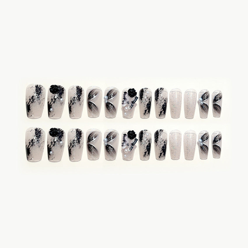 Fashion  nail Pure Desire Fake Nail Patch Black Pansy Finished Nail Beauty False Nails Removable Nail Tip Wear Nail X104