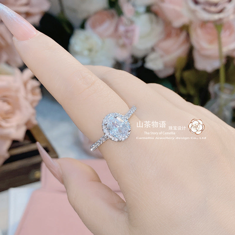 Camellia经典富家千金仿真钻鸽蛋戒指女 镀金强保色1克拉简约百搭