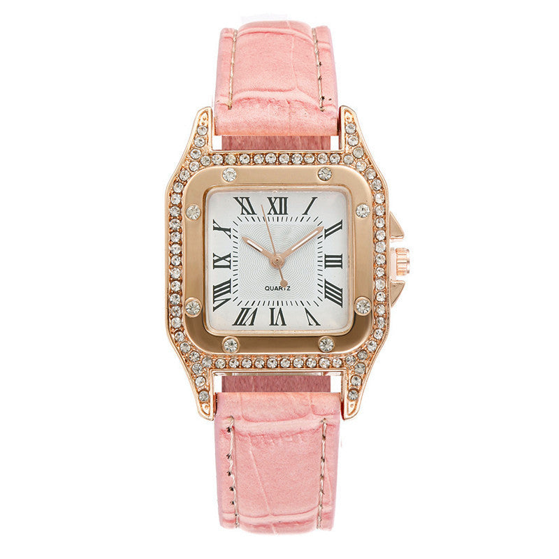 Fashion women's watchWeChat Hot-Selling Square Watch Cross-Border Foreign Trade Rhinestone Women's Roman Two-Piece Set Gift Casual Quartz Women's Watch