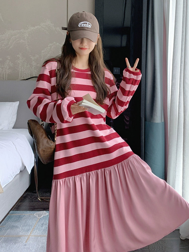 Dopamine dress Free shipping Tattoo Dopamine wears a sweater dress for women's spring and autumn 2024 new milk sweet girl loose lazy wind fishtail dress