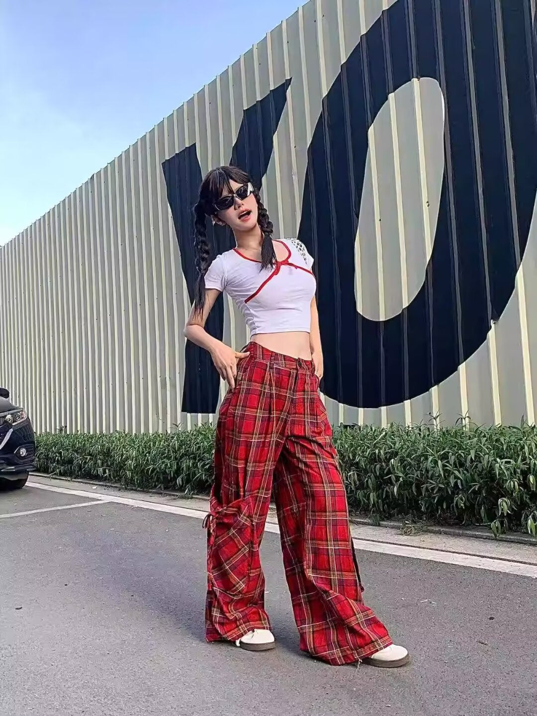Free shipping retro dopamine plaid yellow pants women's loose bf lazy style thin pear figure casual trousers pants