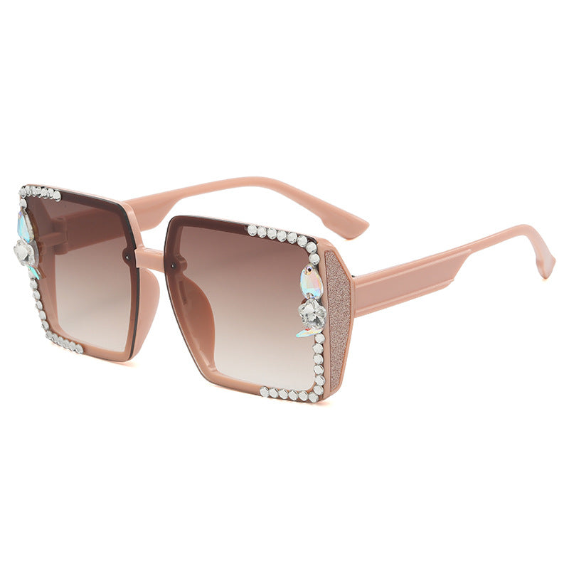 Women's fashion glasses 2023跨境新款镶钻太阳镜潮流韩版眼镜时尚街拍大框网红方框墨镜