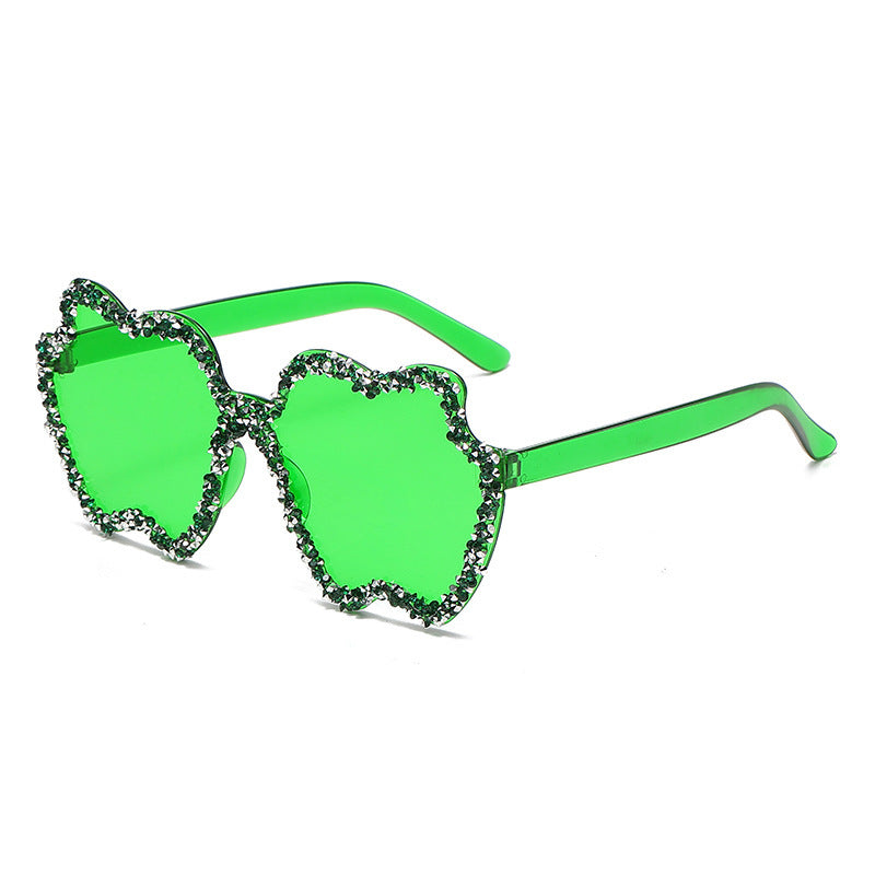 Women's fashion glasses 跨境镶钻透明果冻色苹果太阳镜男女士桃心墨镜欧形连体苹果眼镜