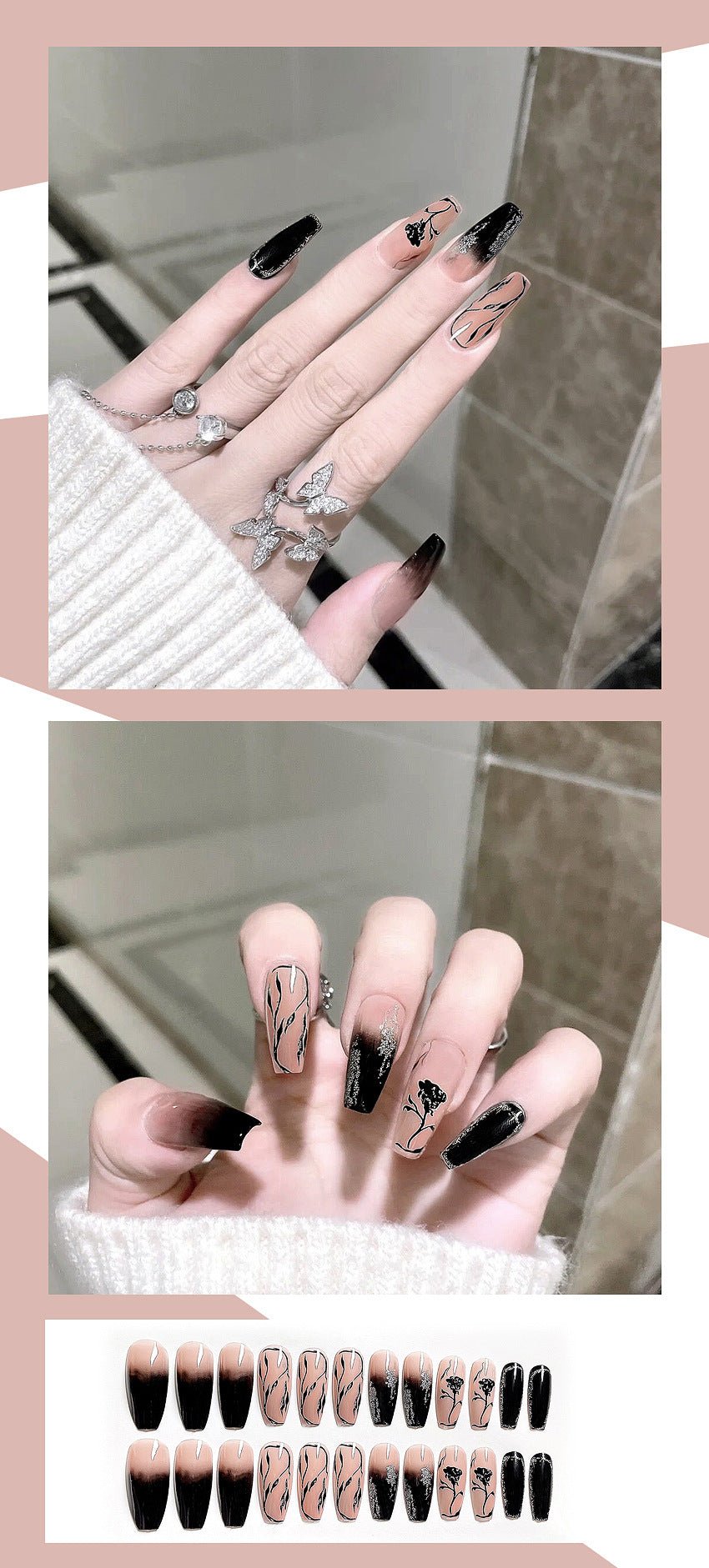 Fashion  nail Wearing Nail Nail Stickers Nail Patch Fake Nails Removable Glitter Rose Nail Nail Sticker Y28