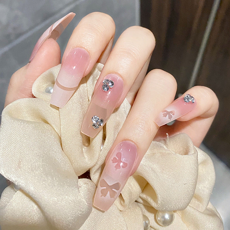 喷绘蝴蝶日式堆钻立体穿戴甲指甲贴片美甲片假指甲美甲贴成品甲片