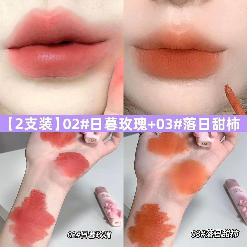 立体小熊口红唇釉丝绒哑光雾面口红防水不脱色柔雾唇釉
