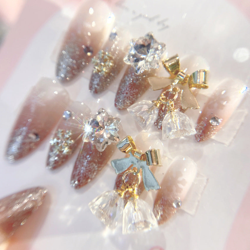 Fashion  nail Jingling Bell Bow Snowflake Knot Wear Finished Nail Beauty Nail Stickers Rhinestone Nail Patch Nail Tip U15