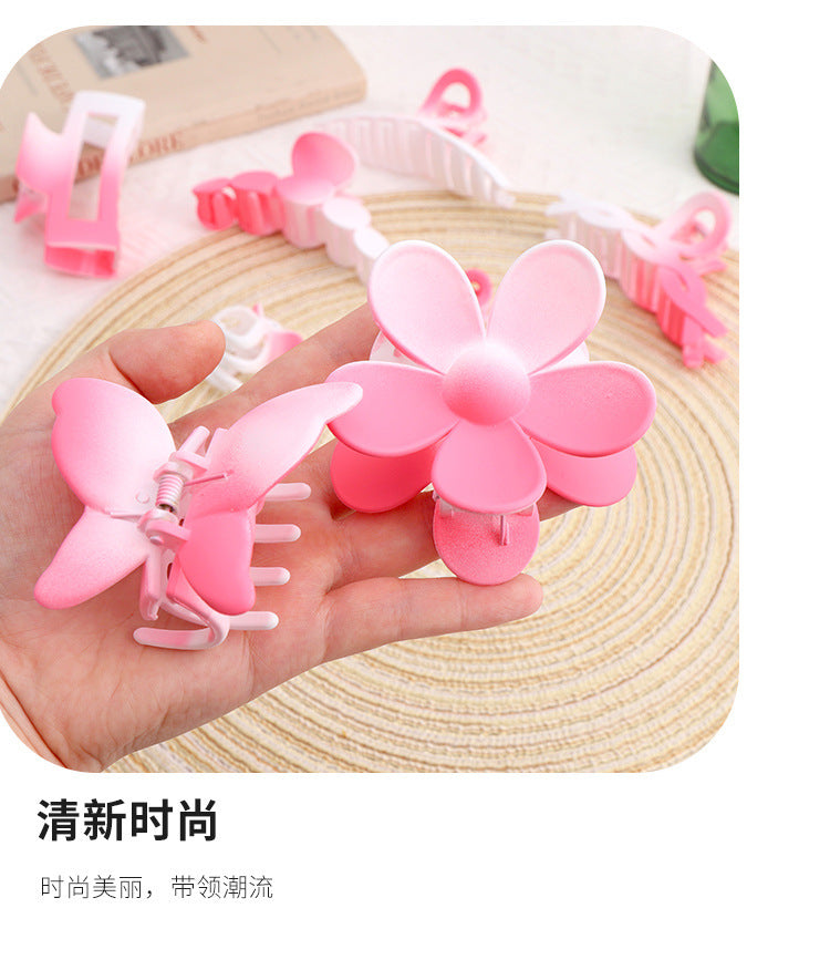 Gradually Varied Pink 8-Piece Set Barrettes Women's Classic Style Shark Clip Accessories Large Hair Volume