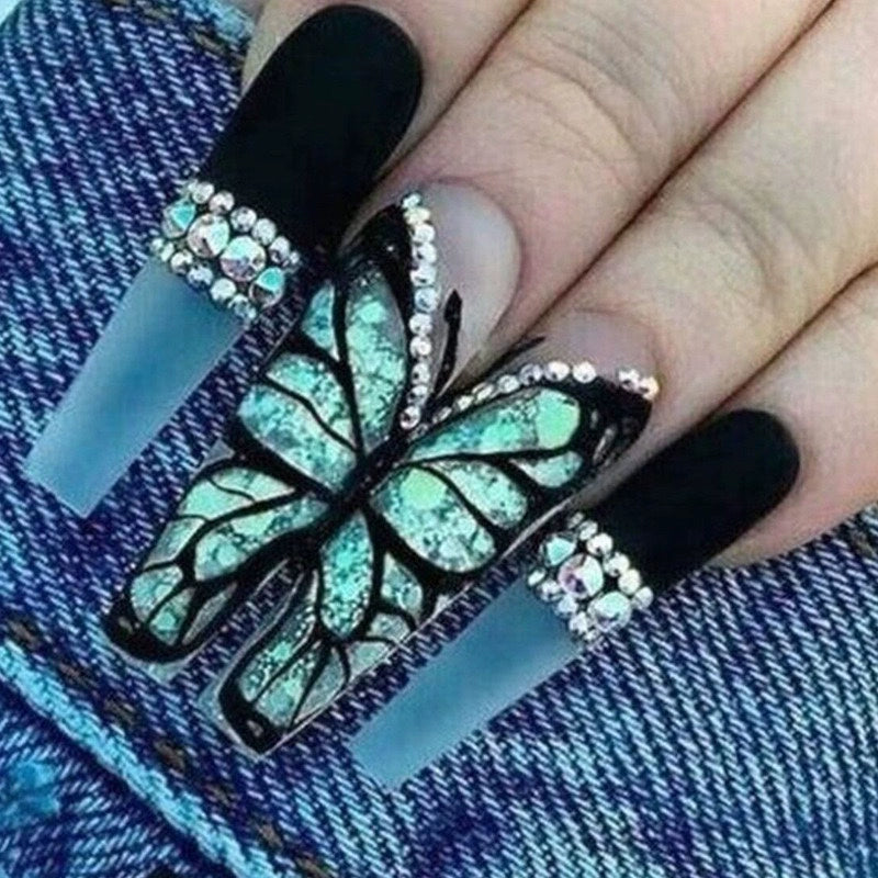 (Hand made nail) Kardashian, European and American Spicy Girl, Little Red Book, Dark Super Long, Internet Celebrity Cross border Nail Art, Detachable and Reusable Nail