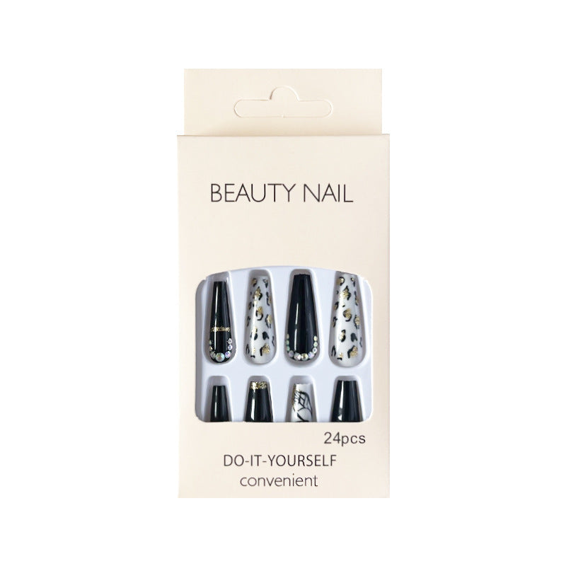 闪钻豹蝶穿戴甲蝴蝶nails 黑色跨境美甲片外贸假指甲长甲美甲贴片