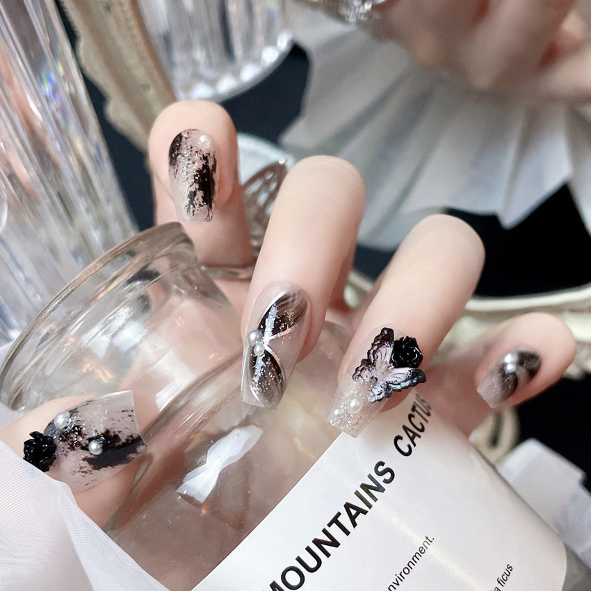 Fashion  nail Pure Desire Fake Nail Patch Black Pansy Finished Nail Beauty False Nails Removable Nail Tip Wear Nail X104