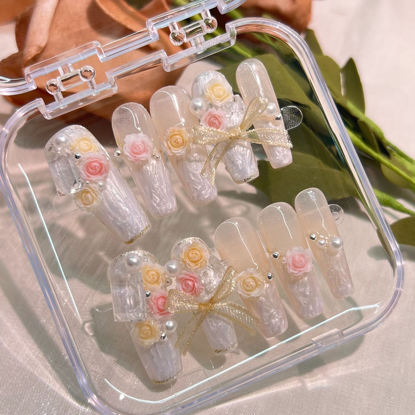 (Hand-Made Nail) Rose Manor Hand-Worn Nail Three-Dimensional Carved Heavy Industry Bridal Wedding Nail Xiaohongshu Nail Sticker Wear Nail Tip