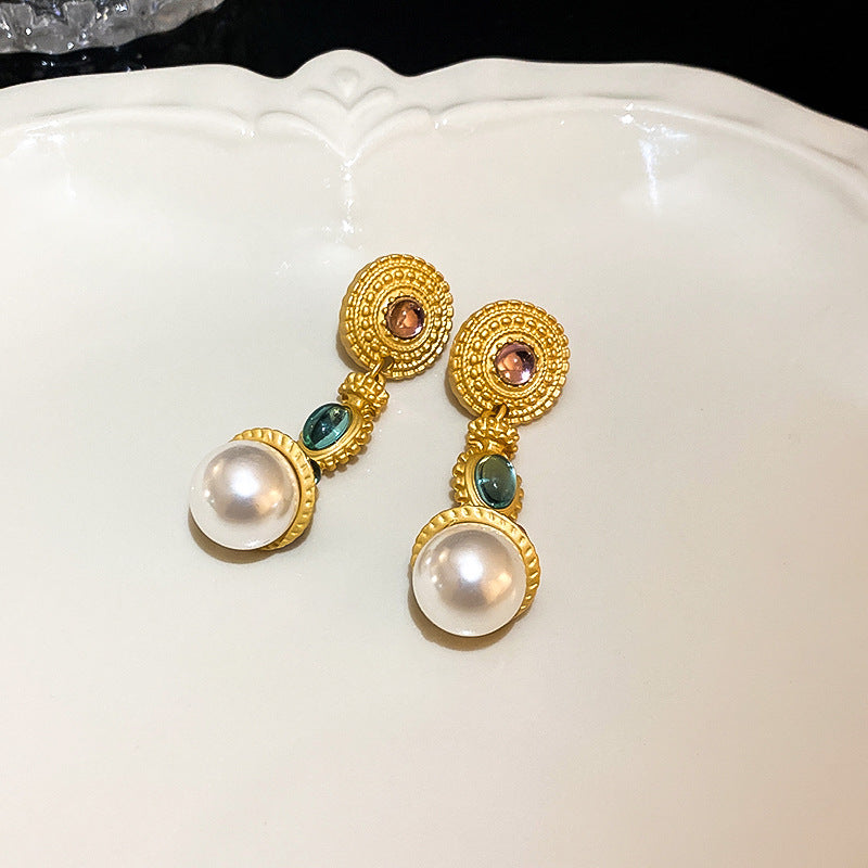 首饰耳环925银针中古珍珠爱心耳环宫廷风复古高级感耳钉个性气质耳饰批发