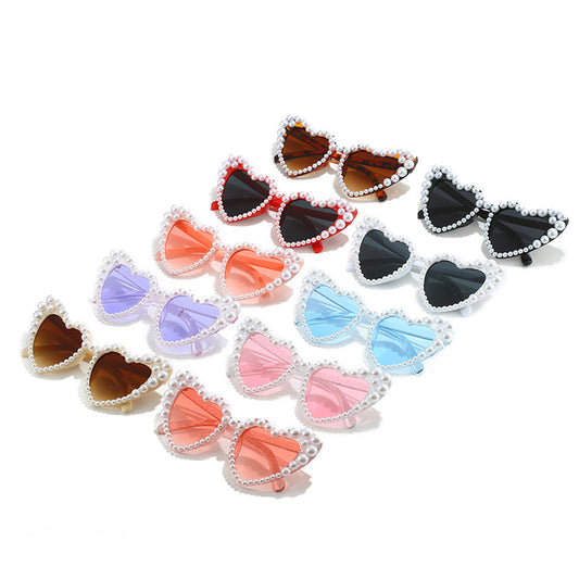 Women's fashion glasses 2023爆款心形珍珠太阳镜 个性百搭心形喜欢网红奢华甜美爱心墨镜