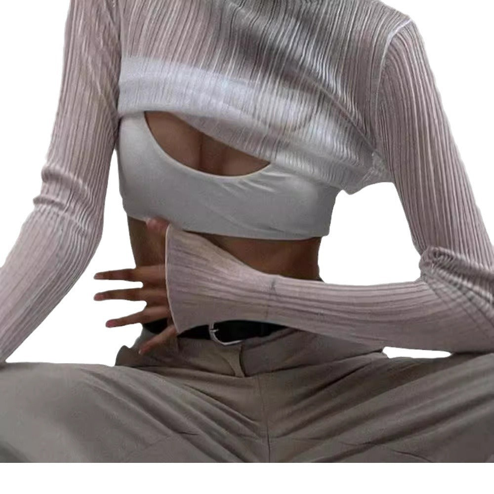 Free shipping  new women's clothing long-sleeved mesh see-through T-shirt women's solid color turtleneck slim-fit top tops