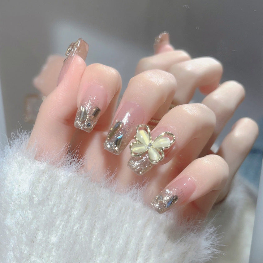 Fashion  nail New Manicure Wear Nail Advanced Pure Desire Wind Rhinestone Nail Patch Wear Nail Butterfly Nail Stickers Wholesale A40
