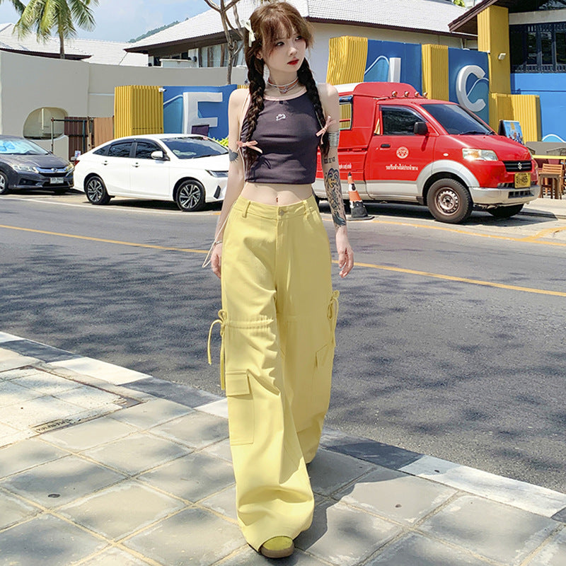 Free shipping new high-waisted and thin straight casual pants