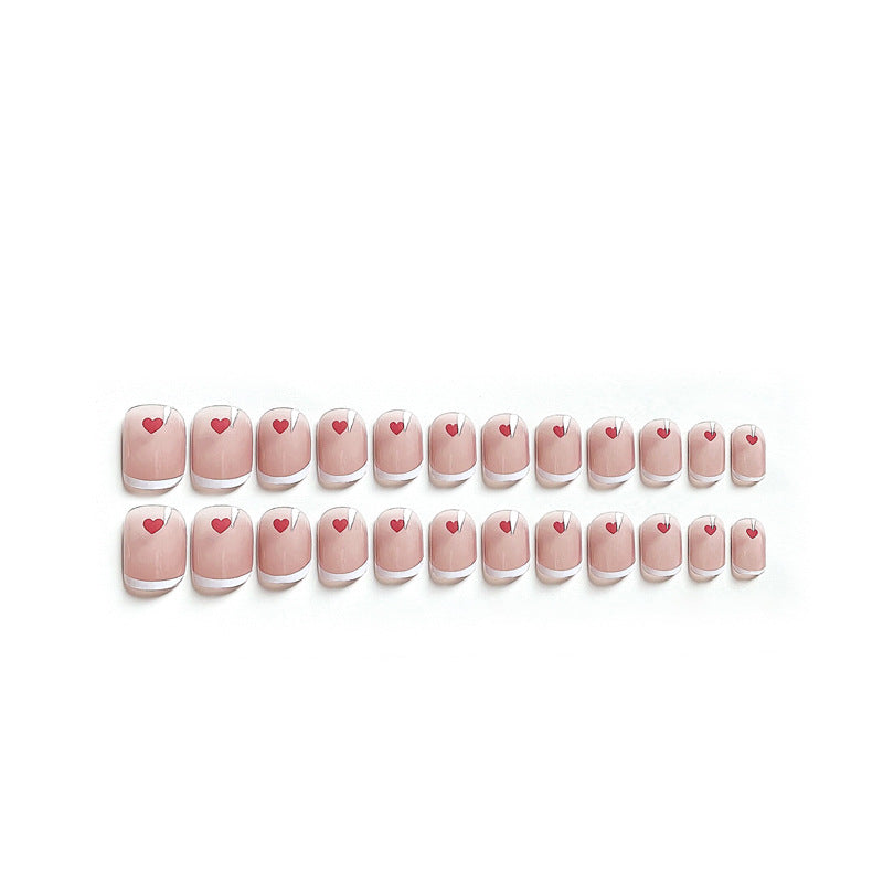 Fashion  nail Wear Armor French Gentle Heart Love Heart Fake Nails Short Nail Sticker Detachable Finished Nail Beauty Nail Tip Y27